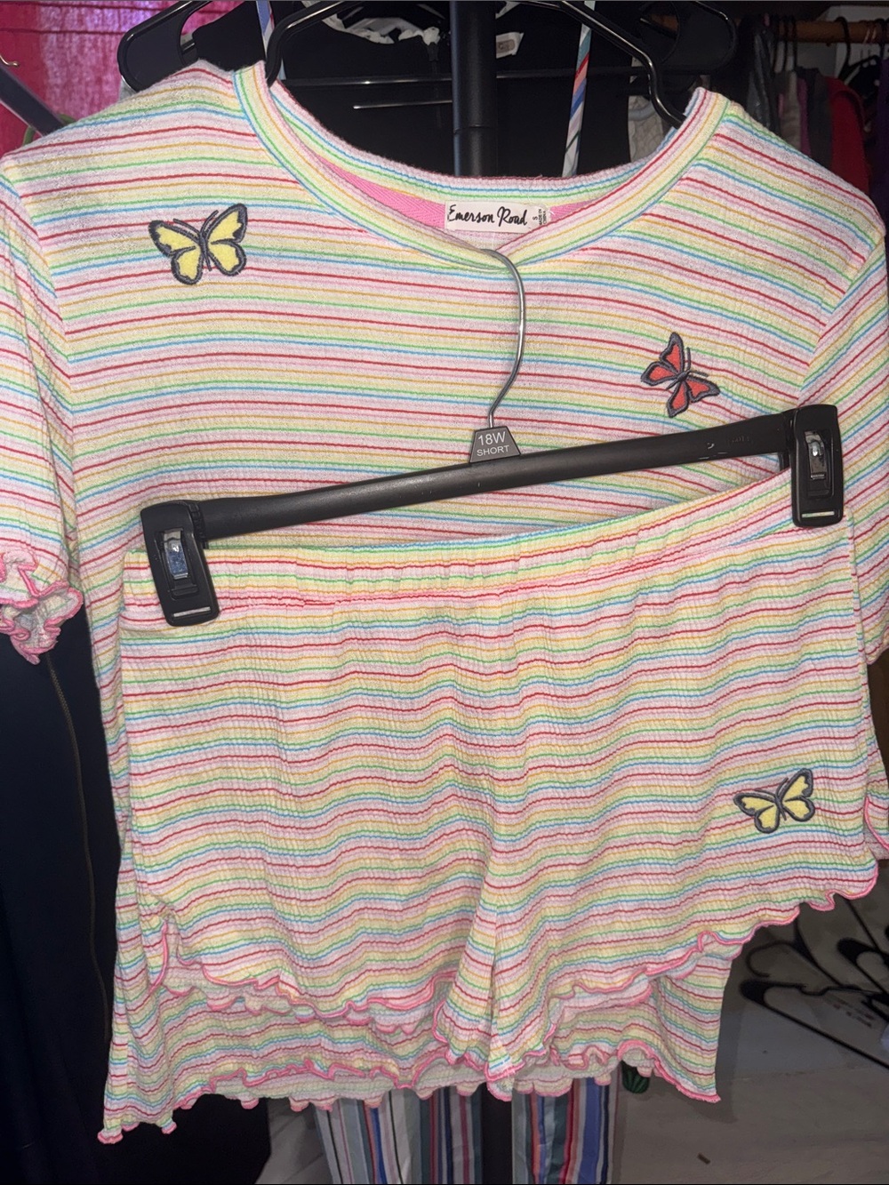 Emerson Road Pastel Stripe Butterfly Short Pajama Set - Multicolor